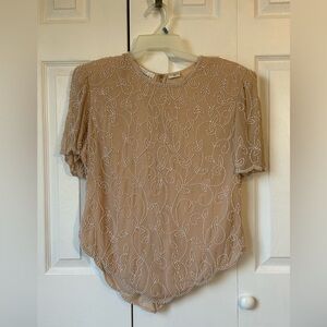 Elegant Night Vogue Beaded Cream Women's Top